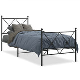 Cadre de lit métal sans matelas avec pied de lit noir 75x190 cm