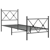 Cadre de lit métal sans matelas avec pied de lit noir 75x190 cm