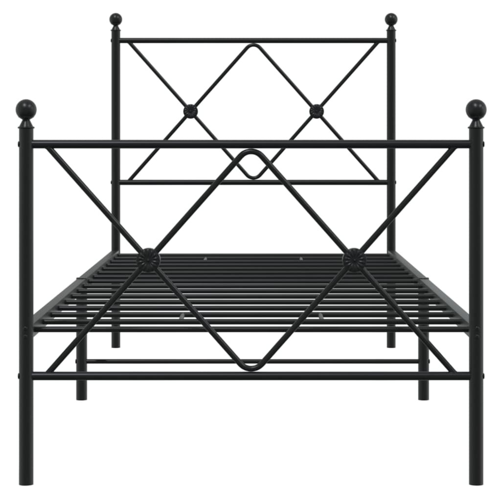 Cadre de lit métal sans matelas avec pied de lit noir 75x190 cm