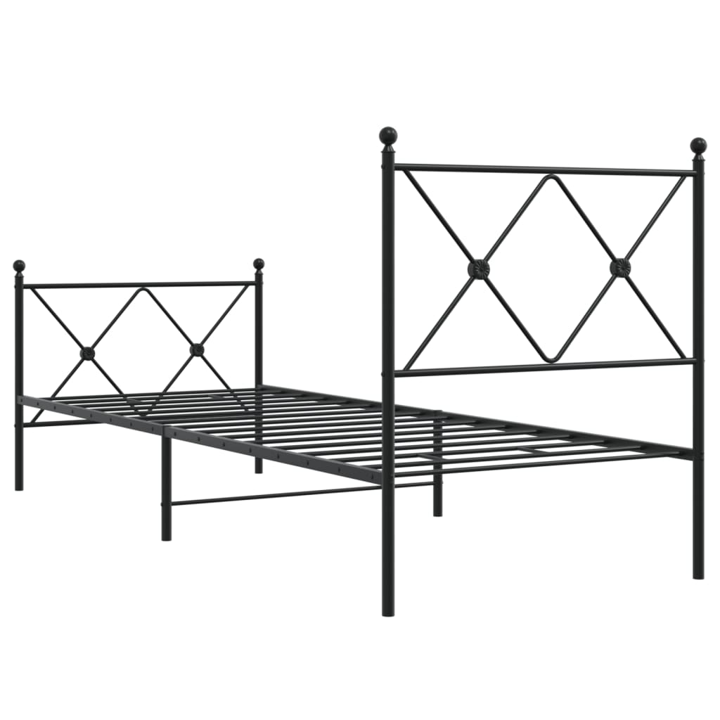 Cadre de lit métal sans matelas avec pied de lit noir 75x190 cm