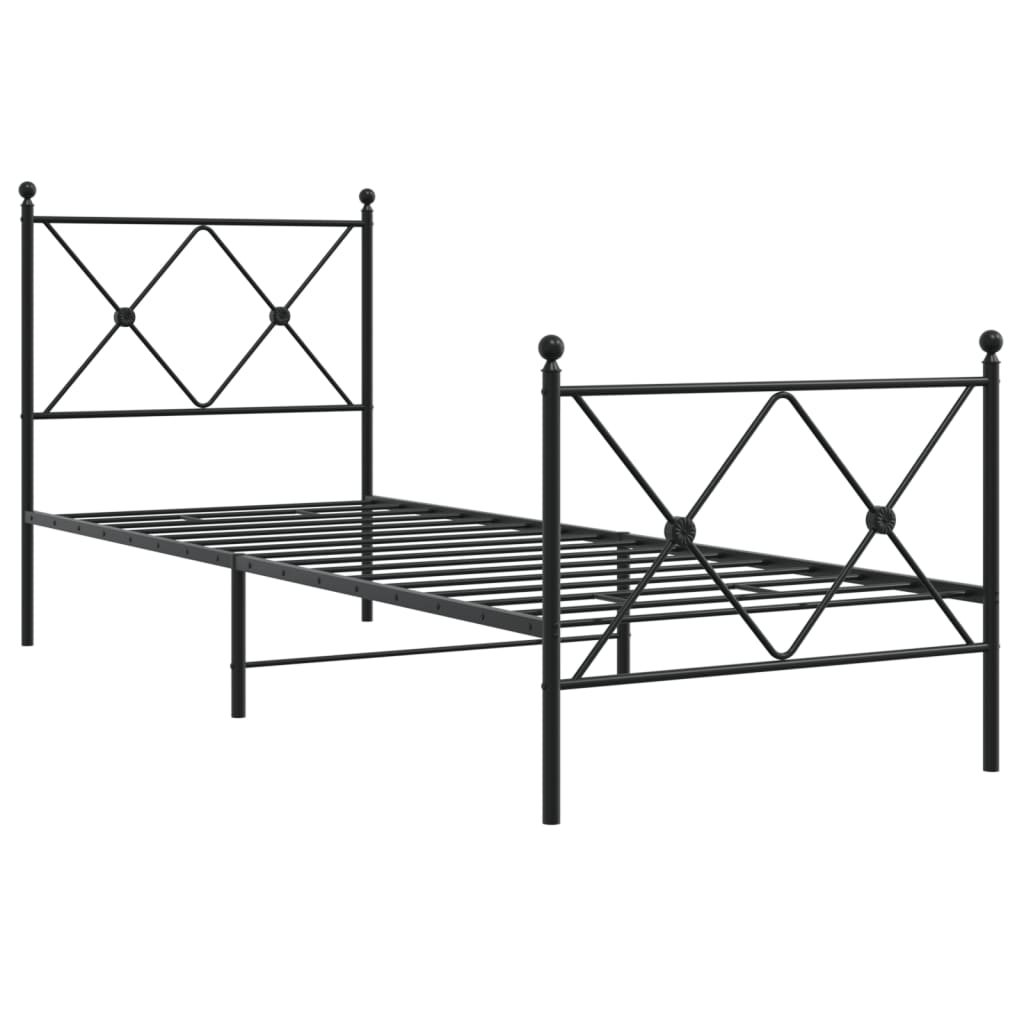 Cadre de lit métal sans matelas avec pied de lit noir 80x200 cm