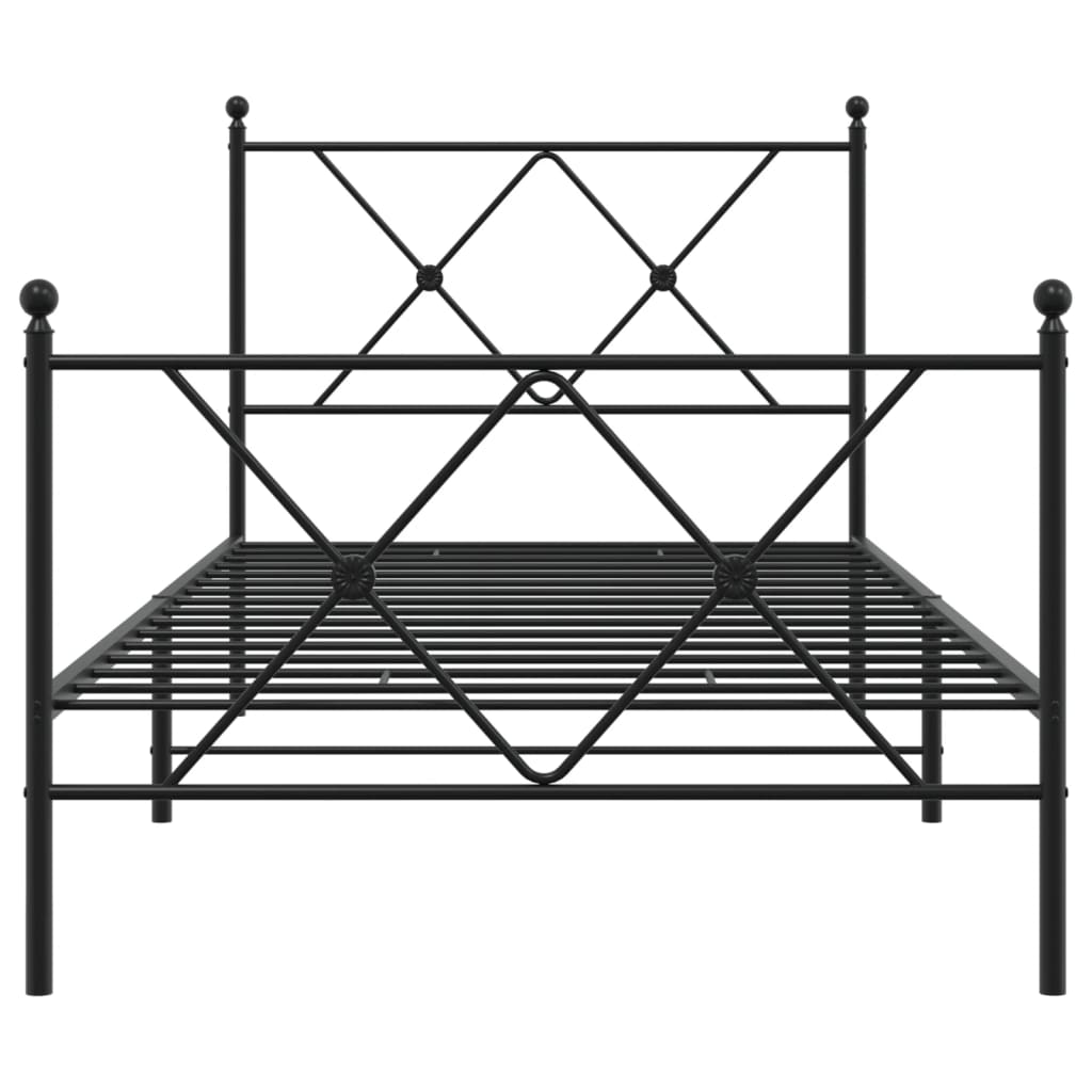 Cadre de lit métal sans matelas avec pied de lit noir 90x190 cm