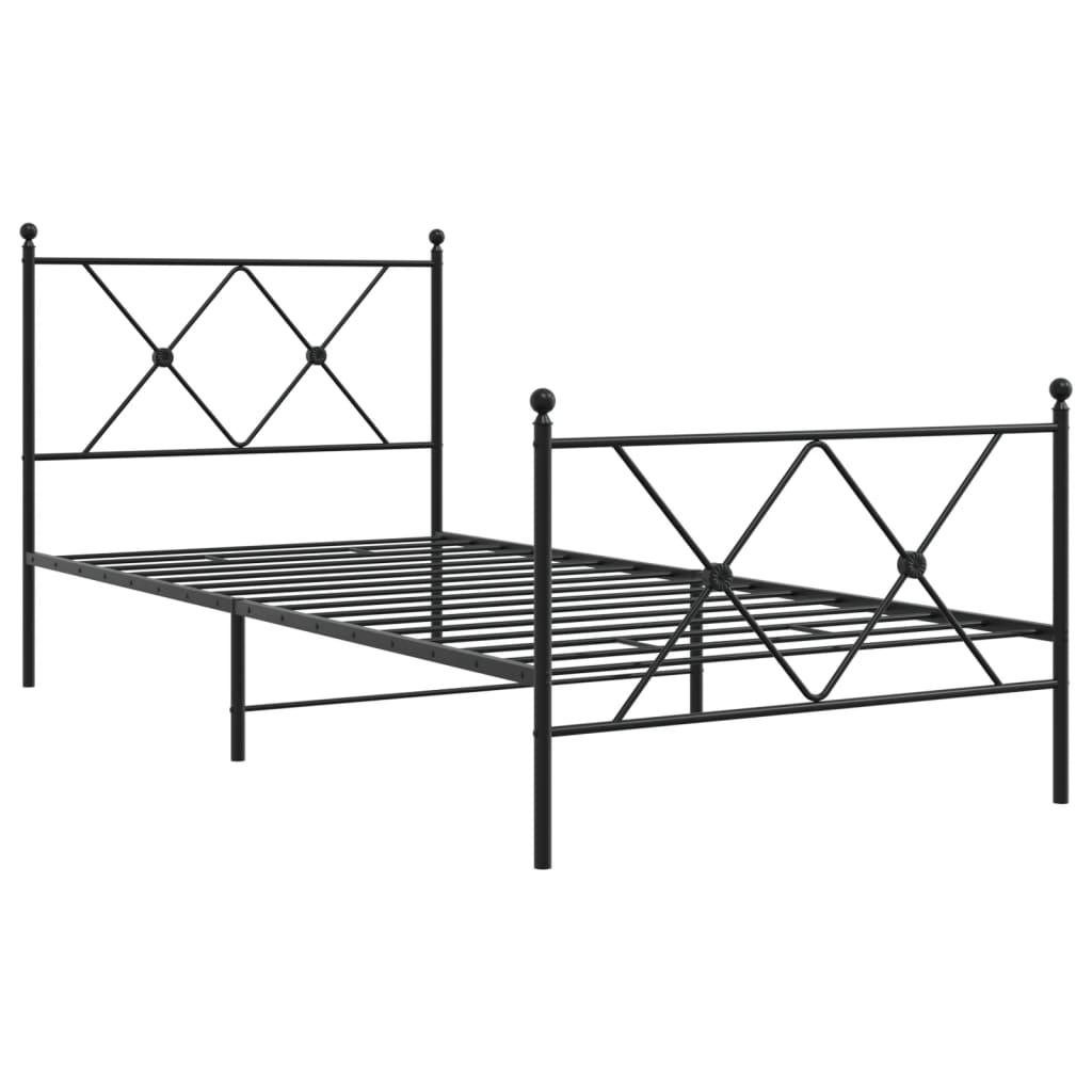 Cadre de lit métal sans matelas avec pied de lit noir 90x200 cm