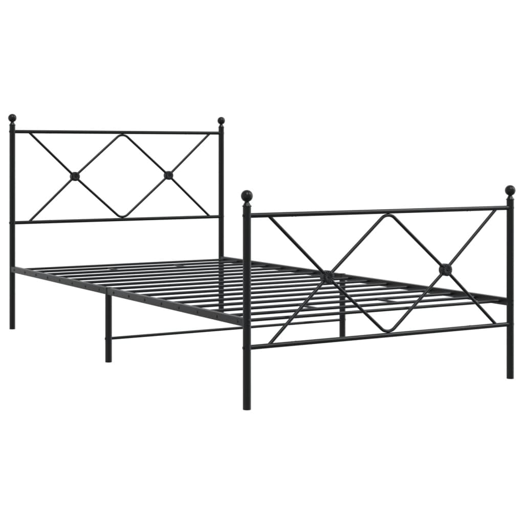 Cadre de lit métal sans matelas avec pied de lit noir 107x203cm