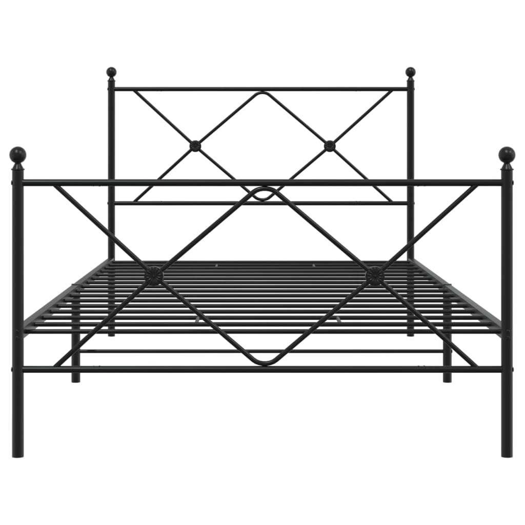 Cadre de lit métal sans matelas avec pied de lit noir 107x203cm