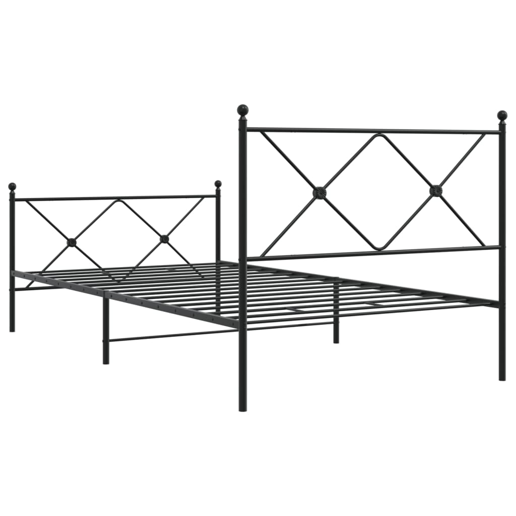 Cadre de lit métal sans matelas avec pied de lit noir 107x203cm