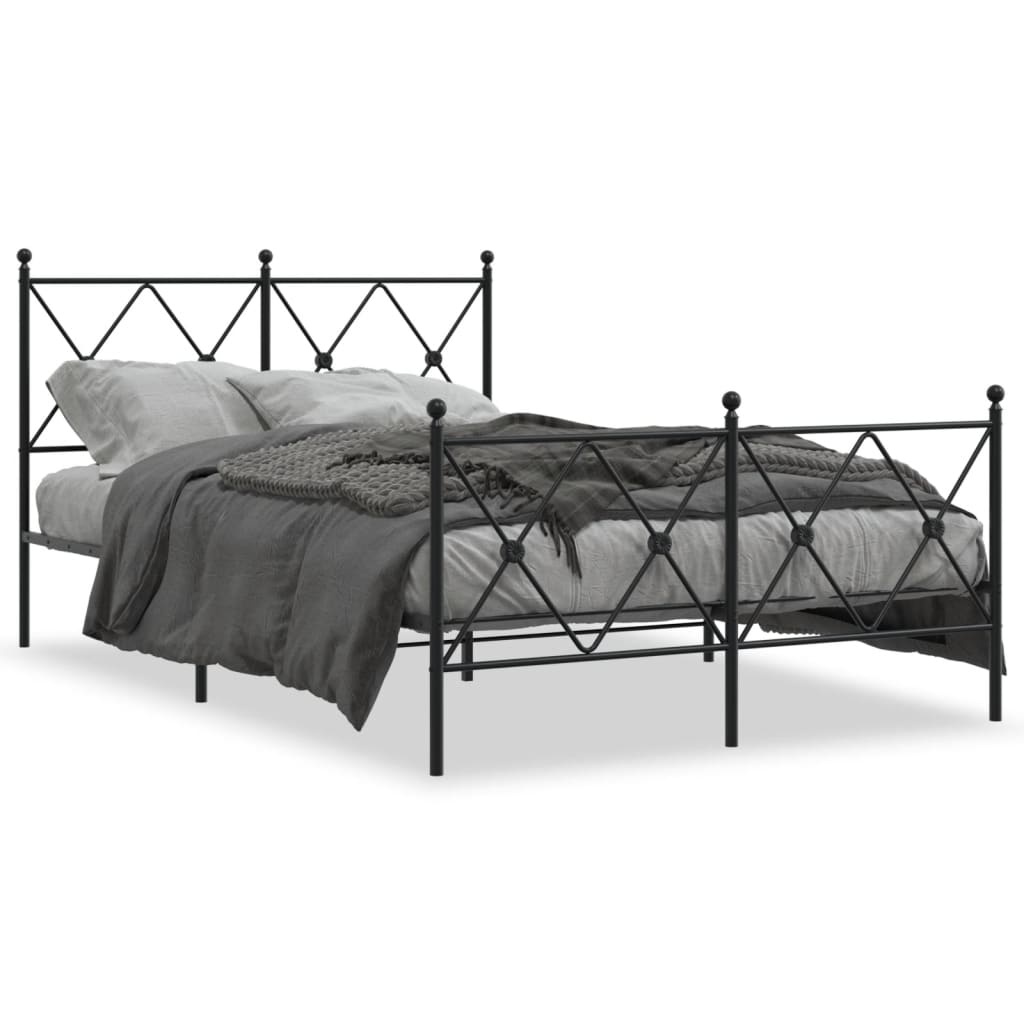 Cadre de lit métal sans matelas avec pied de lit noir 120x190cm