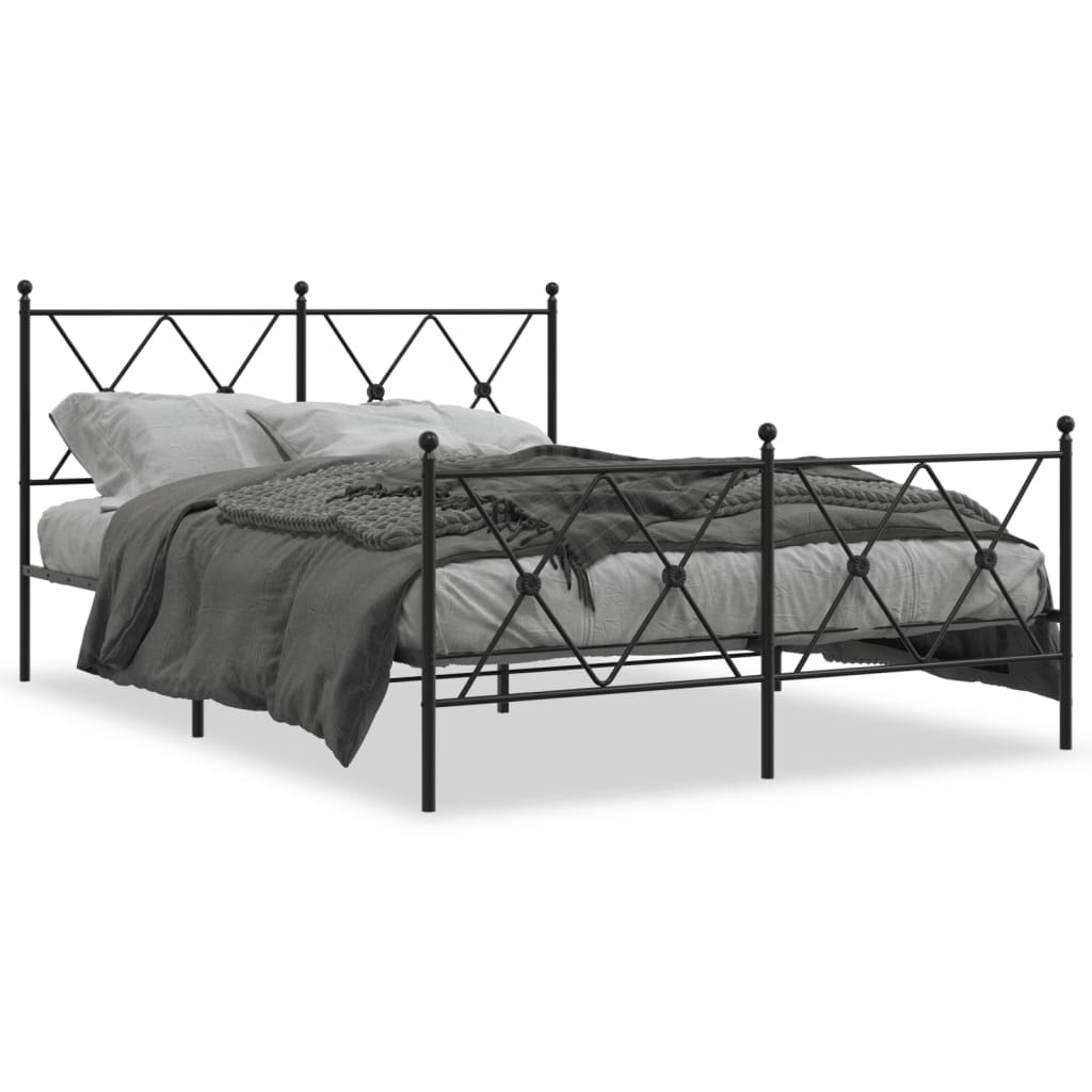 Cadre de lit métal sans matelas avec pied de lit noir 140x190cm