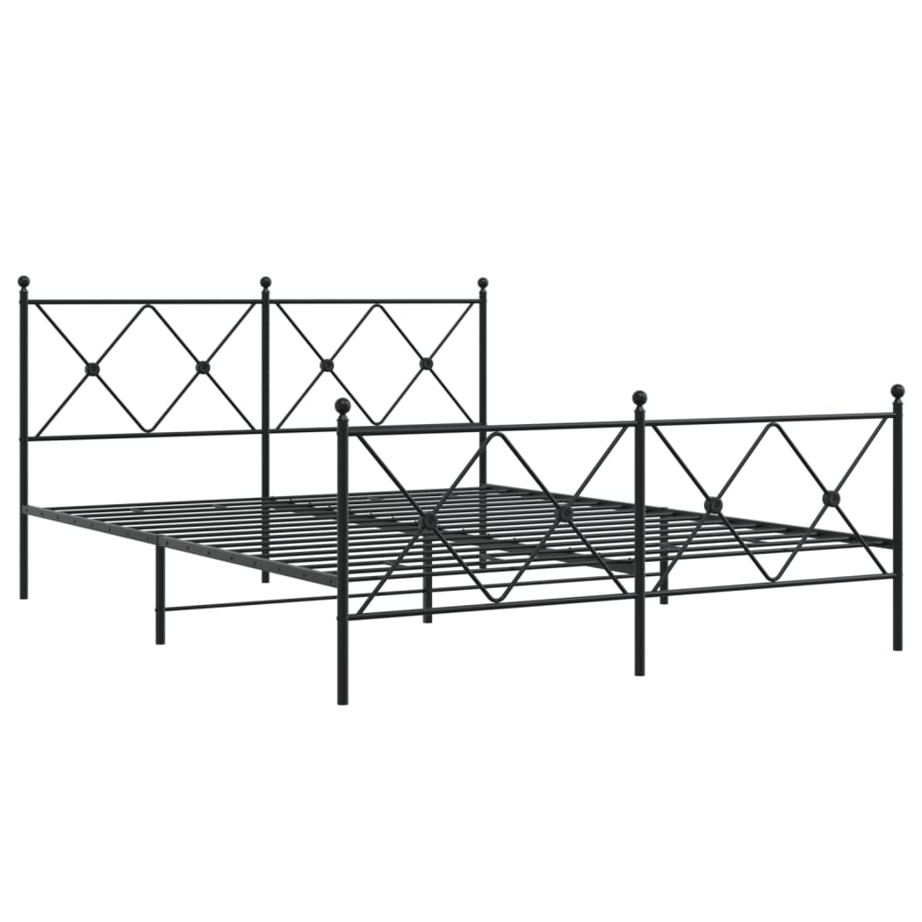 Cadre de lit métal sans matelas avec pied de lit noir 150x200cm