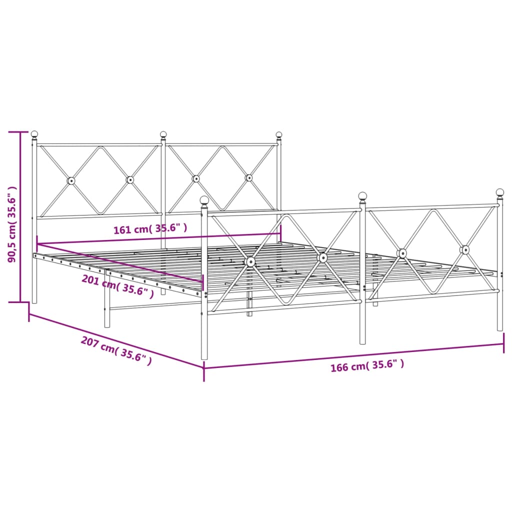 Cadre de lit métal sans matelas avec pied de lit noir 160x200cm