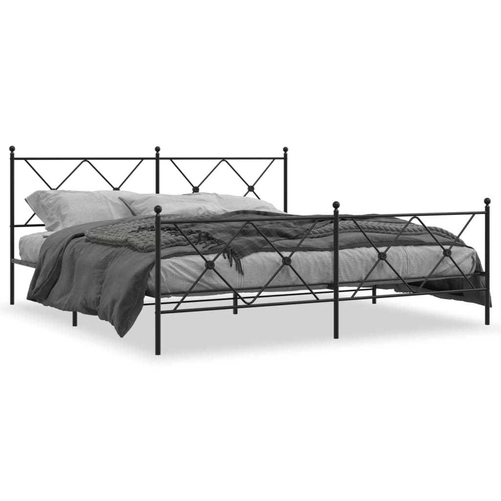 Cadre de lit métal sans matelas avec pied de lit noir 183x213cm