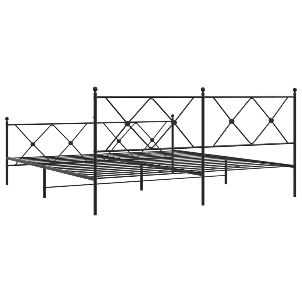 Cadre de lit métal sans matelas avec pied de lit noir 183x213cm