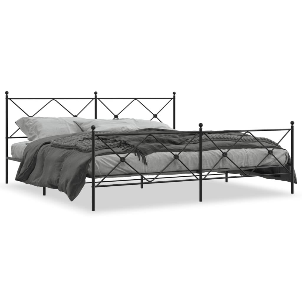 Cadre de lit métal sans matelas avec pied de lit noir 193x203cm