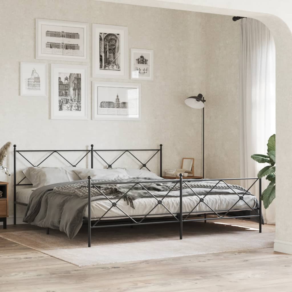 Cadre de lit métal sans matelas avec pied de lit noir 193x203cm