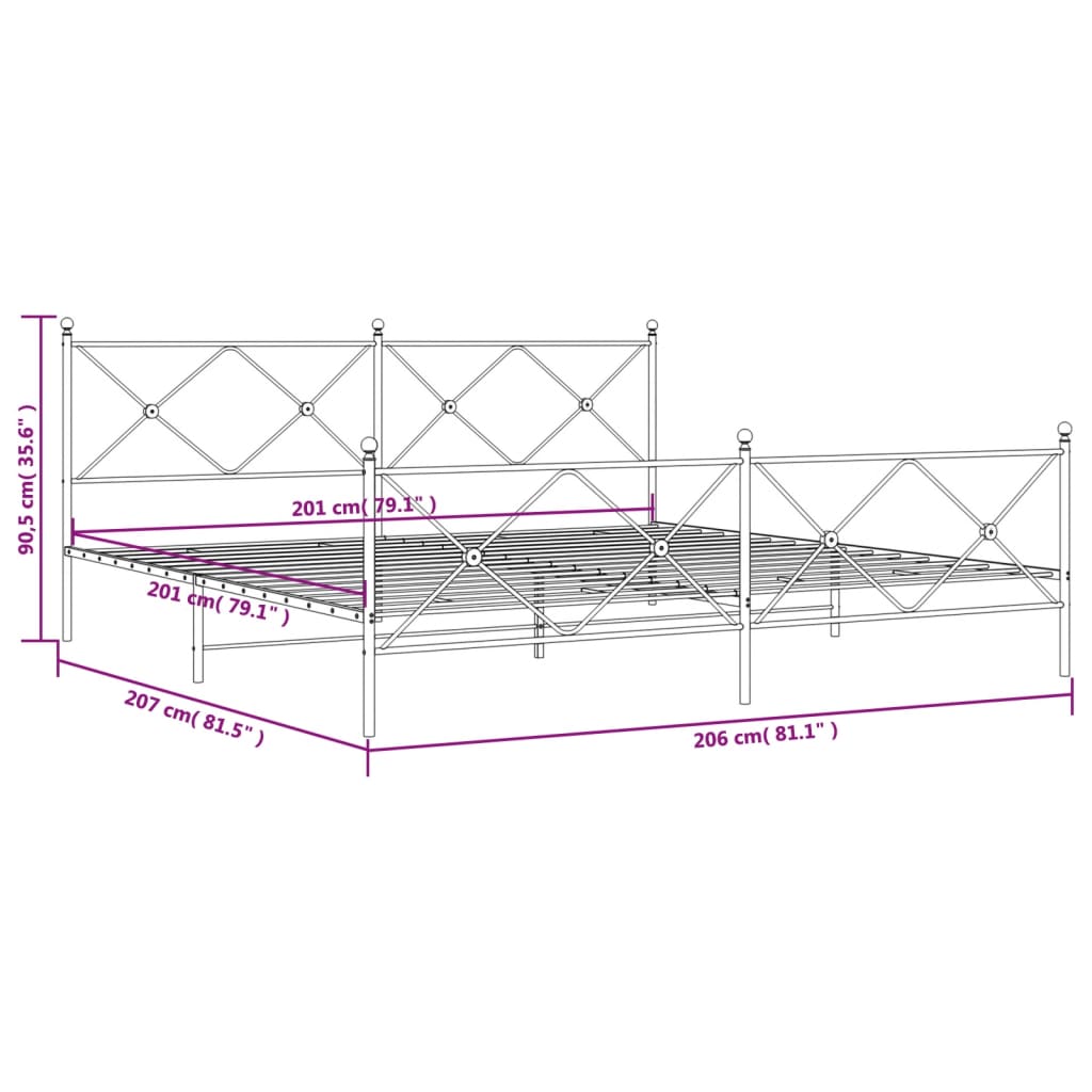 Metallbettgestell ohne Matratze mit schwarzem Fußteil 200x200cm