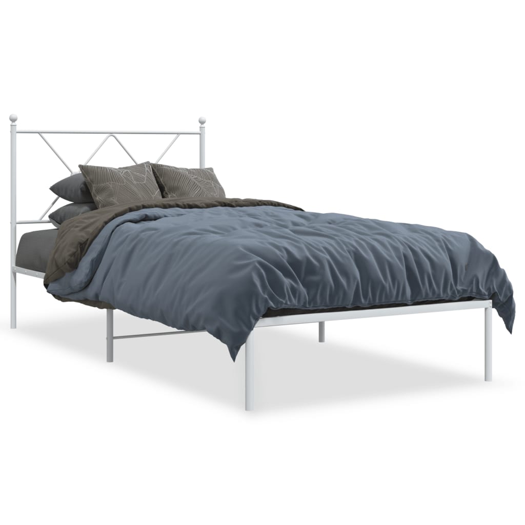 Cadre de lit métal sans matelas avec tête de lit blanc 90x190cm