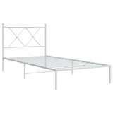 Cadre de lit métal sans matelas avec tête de lit blanc 90x190cm