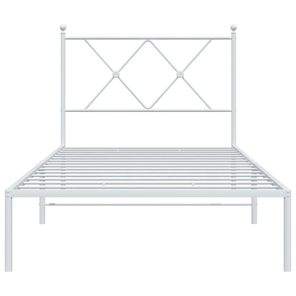 Cadre de lit métal sans matelas avec tête de lit blanc 90x190cm