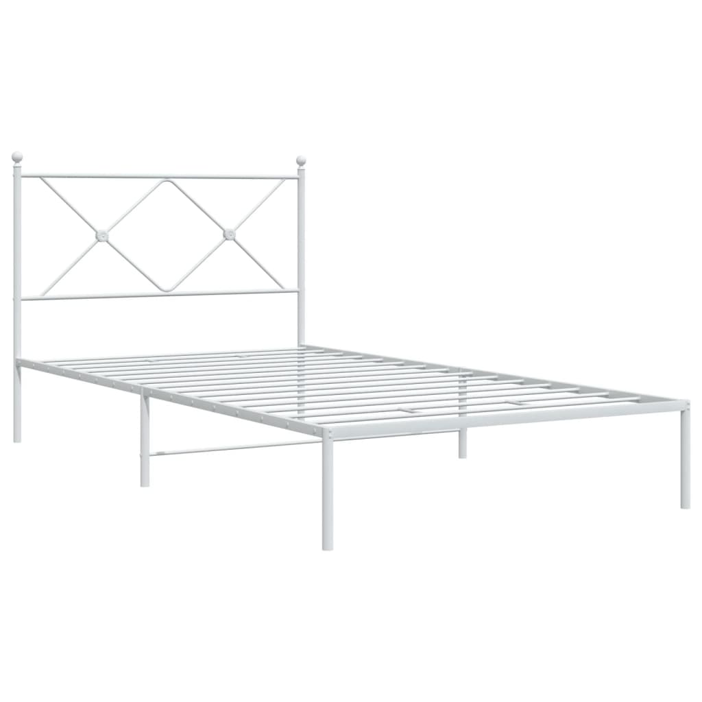 Cadre de lit métal sans matelas et tête de lit blanc 100x190 cm