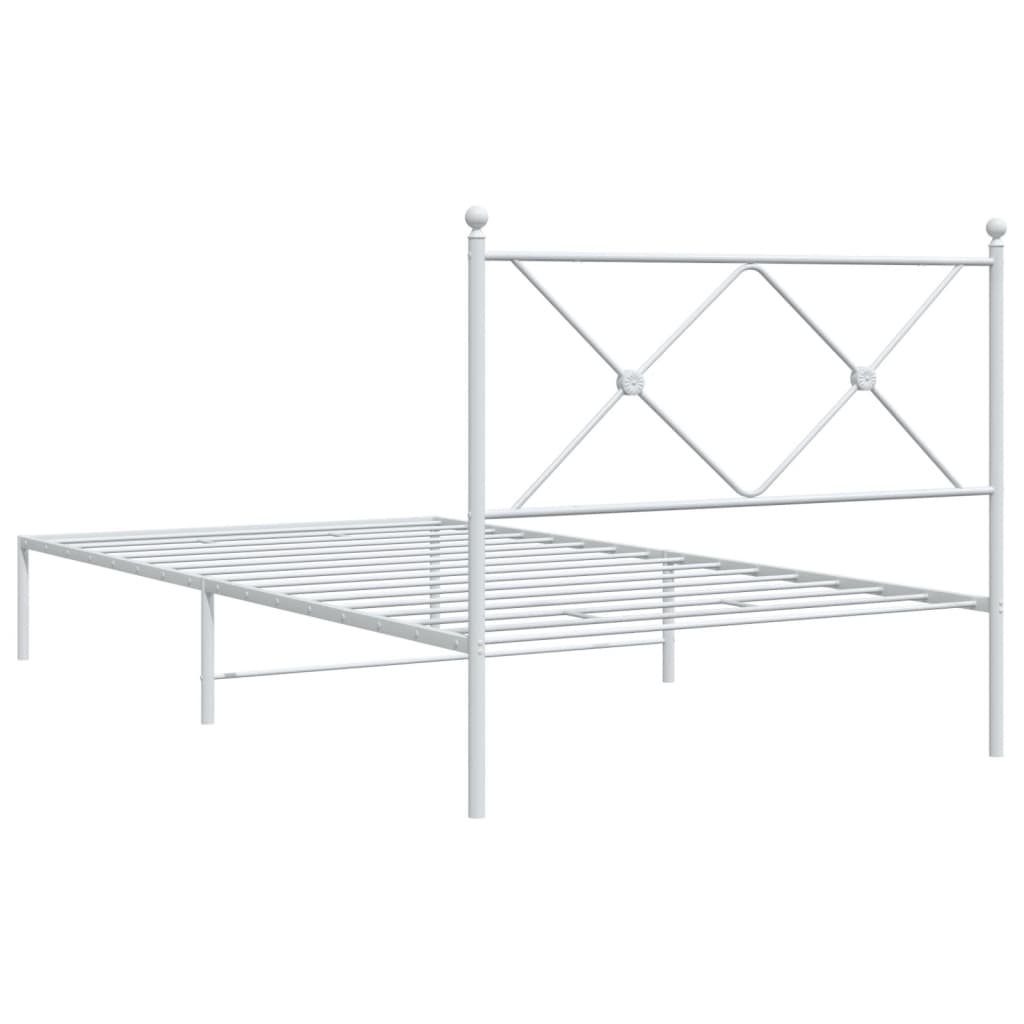 Cadre de lit métal sans matelas et tête de lit blanc 100x190 cm