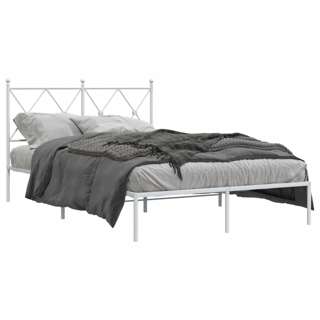 Cadre de lit métal sans matelas et tête de lit blanc 120x190 cm