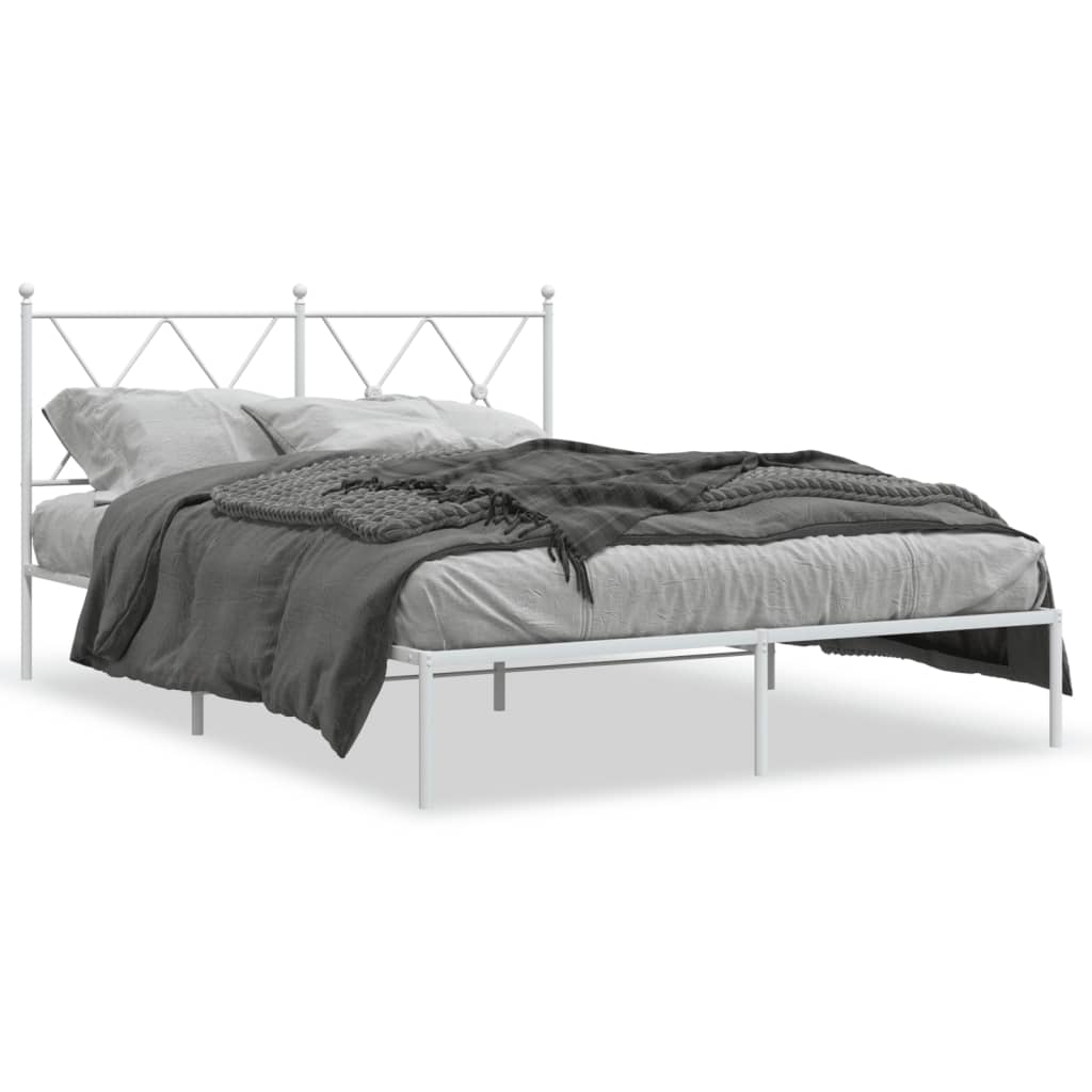 Cadre de lit métal sans matelas et tête de lit blanc 135x190 cm