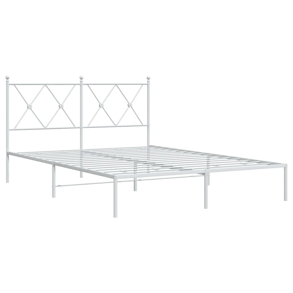 Cadre de lit métal sans matelas et tête de lit blanc 135x190 cm