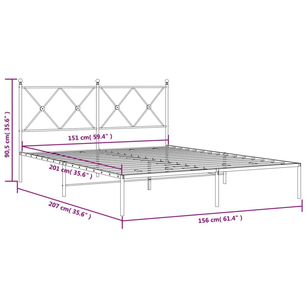 Cadre de lit métal sans matelas et tête de lit blanc 150x200 cm