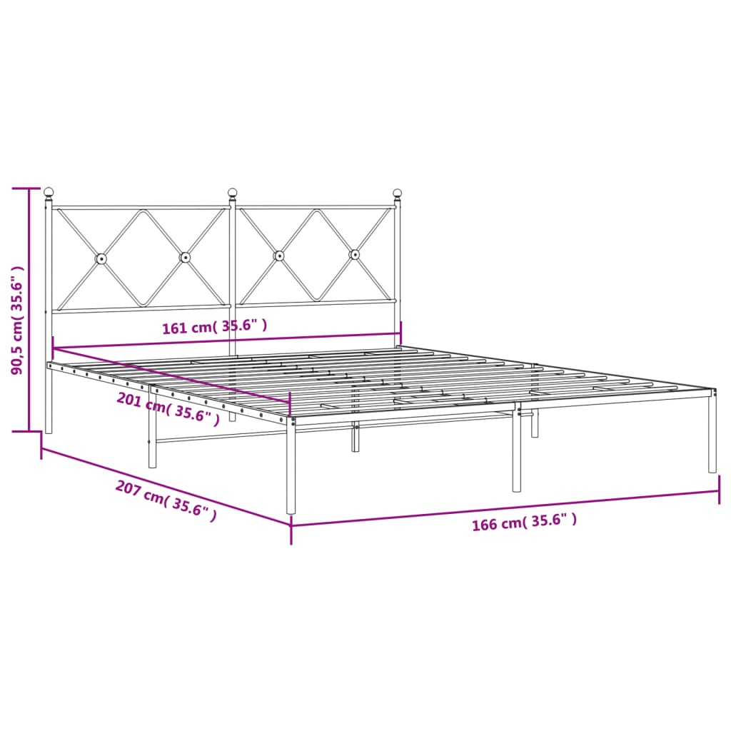 Cadre de lit métal sans matelas et tête de lit blanc 160x200 cm