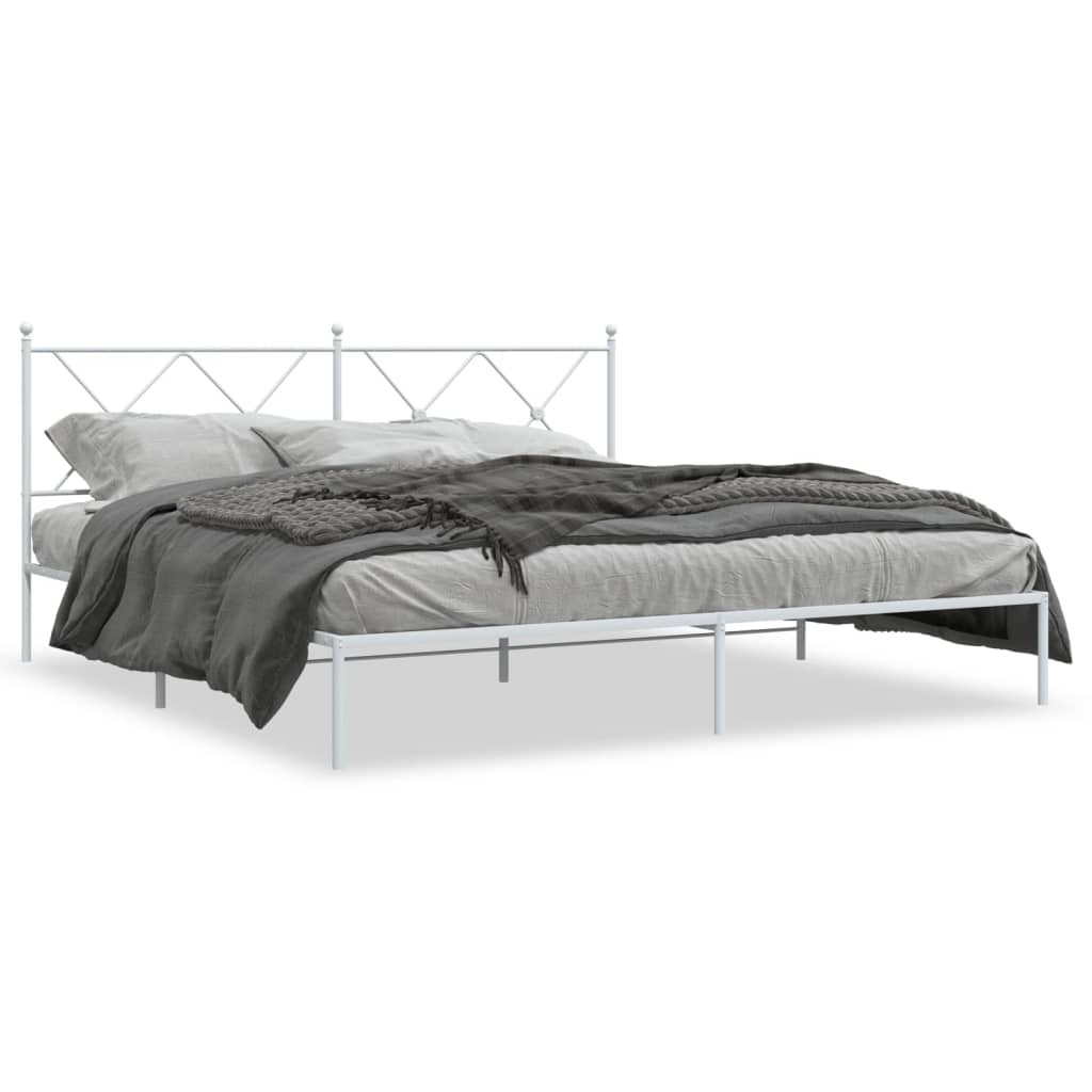 Cadre de lit métal sans matelas et tête de lit blanc 183x213 cm