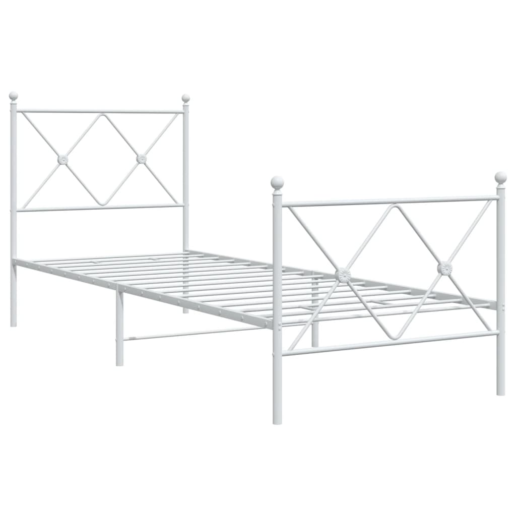 Cadre de lit métal sans matelas avec pied de lit blanc 75x190cm