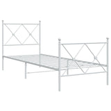 Cadre de lit métal sans matelas avec pied de lit blanc 75x190cm