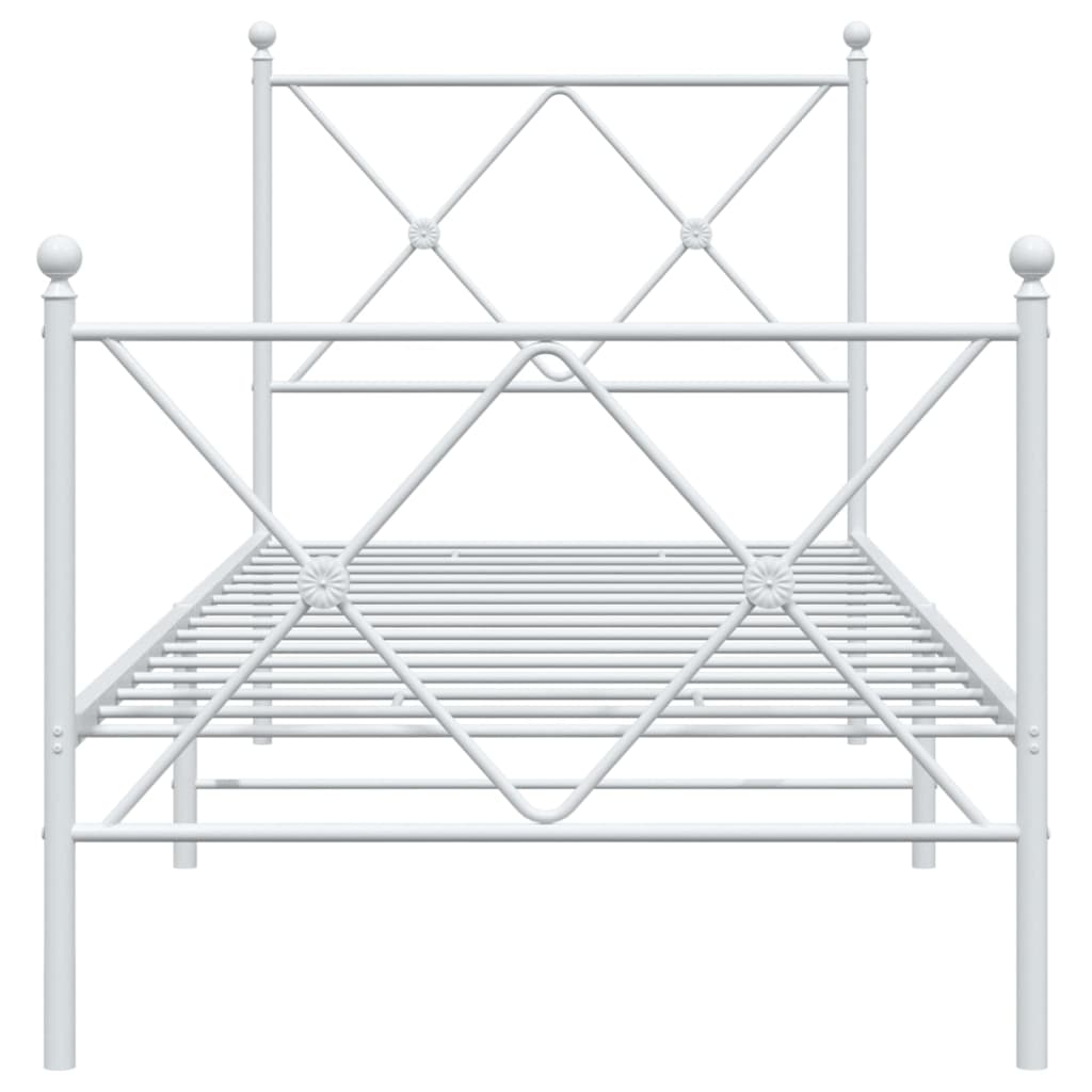 Cadre de lit métal sans matelas avec pied de lit blanc 75x190cm