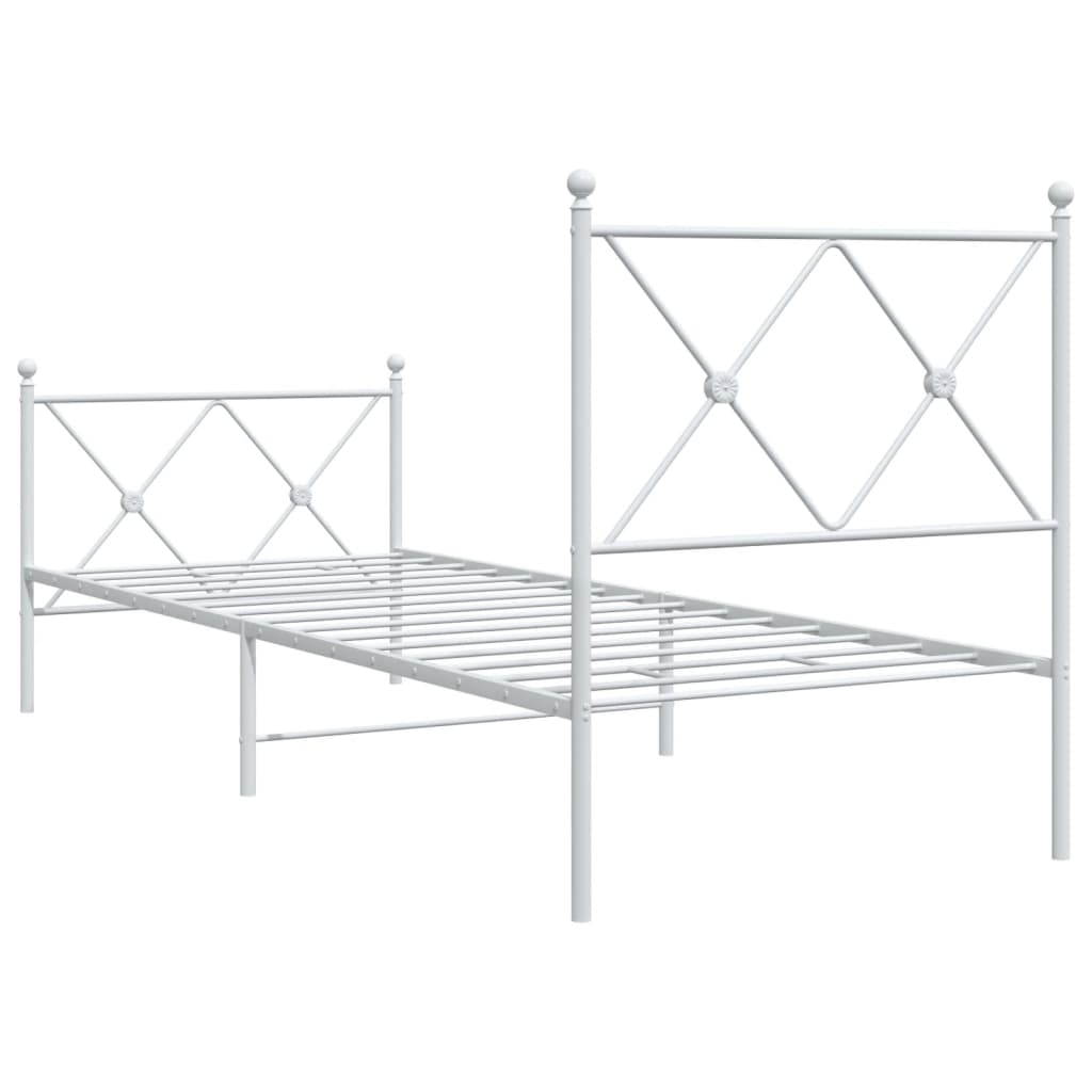 Cadre de lit métal sans matelas avec pied de lit blanc 75x190cm