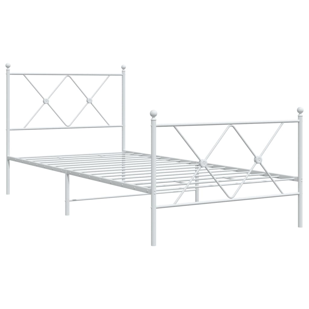 Cadre de lit métal sans matelas avec pied de lit blanc 90x190cm