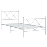 Cadre de lit métal sans matelas avec pied de lit blanc 90x190cm