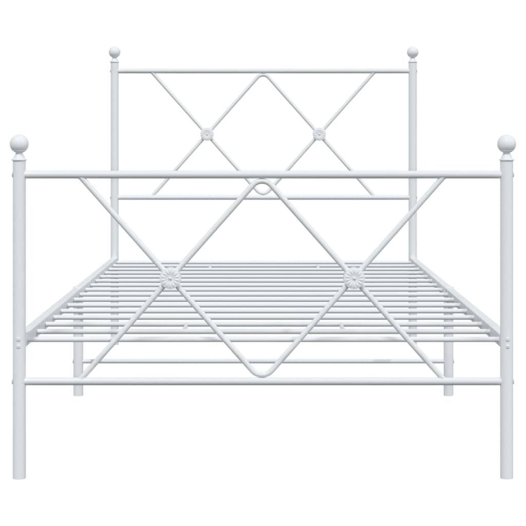 Cadre de lit métal sans matelas avec pied de lit blanc 90x190cm