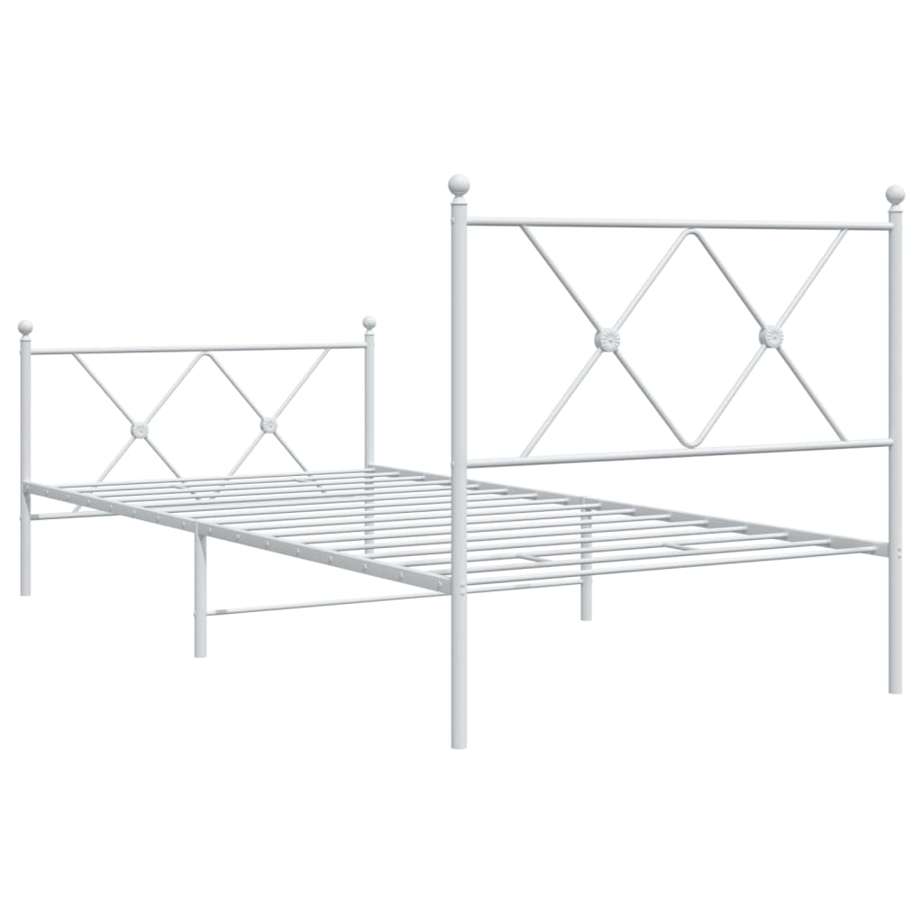 Cadre de lit métal sans matelas avec pied de lit blanc 90x190cm