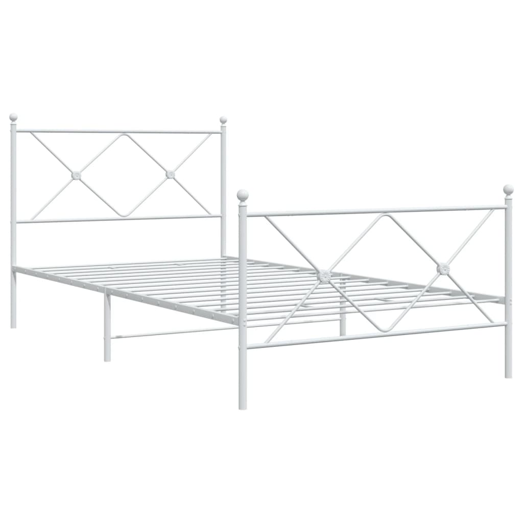 Cadre de lit métal sans matelas et pied de lit blanc 100x190 cm