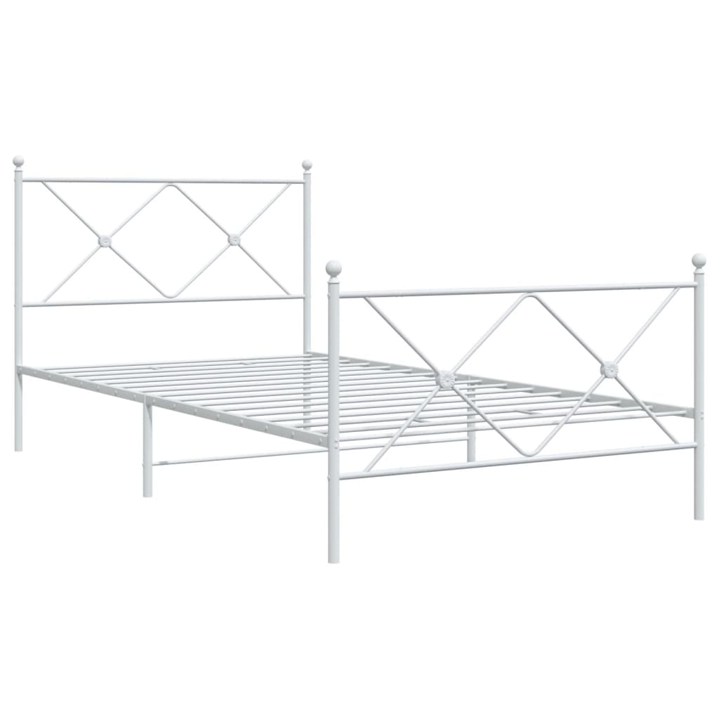 Cadre de lit métal sans matelas et pied de lit blanc 107x203 cm