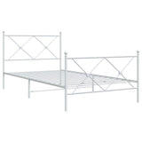 Cadre de lit métal sans matelas et pied de lit blanc 107x203 cm