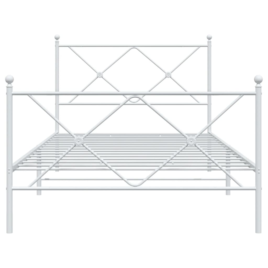 Cadre de lit métal sans matelas et pied de lit blanc 107x203 cm