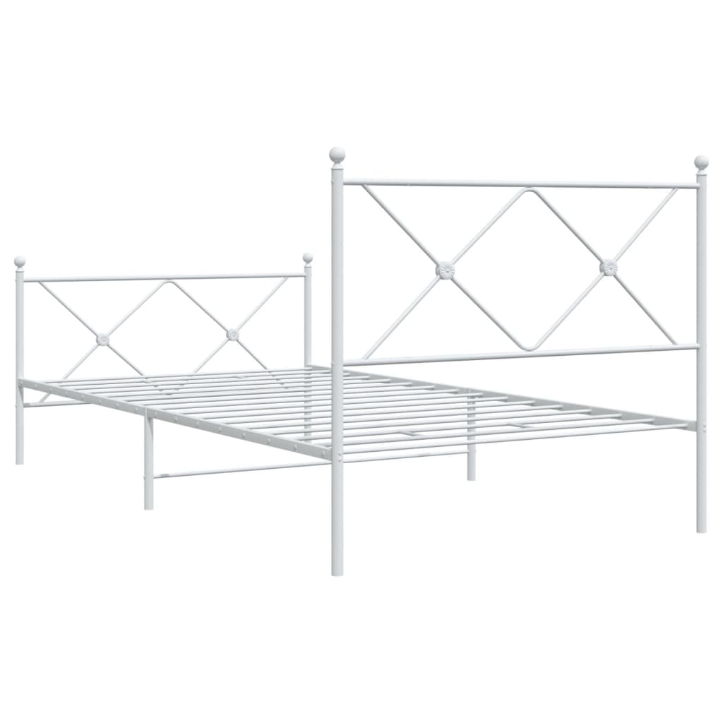 Cadre de lit métal sans matelas et pied de lit blanc 107x203 cm