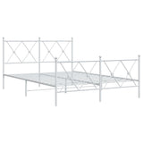 Cadre de lit métal sans matelas et pied de lit blanc 137x190 cm