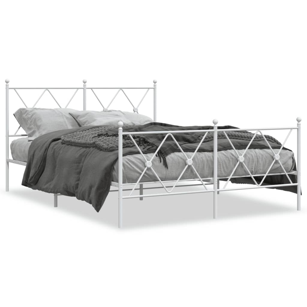 Cadre de lit métal sans matelas et pied de lit blanc 140x190 cm