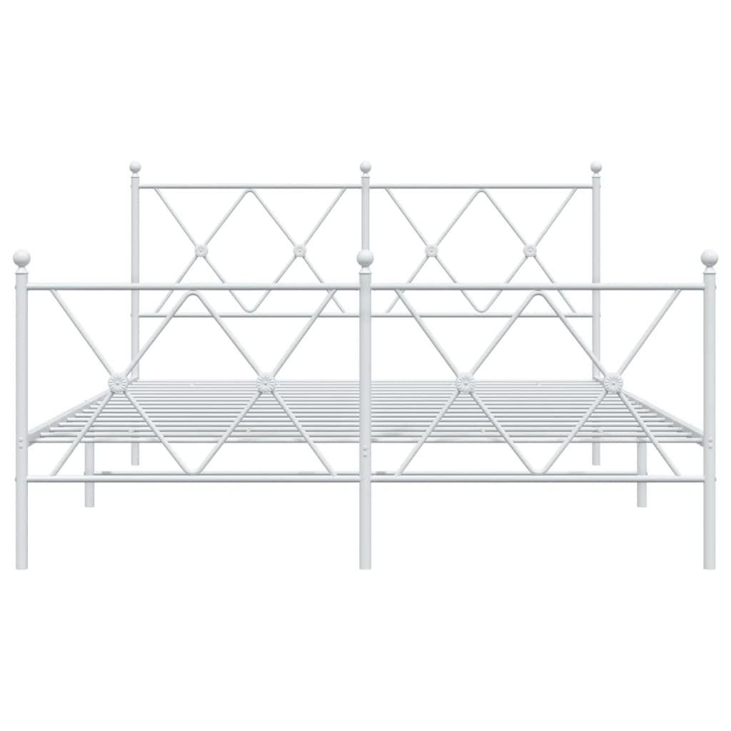 Cadre de lit métal sans matelas et pied de lit blanc 140x190 cm