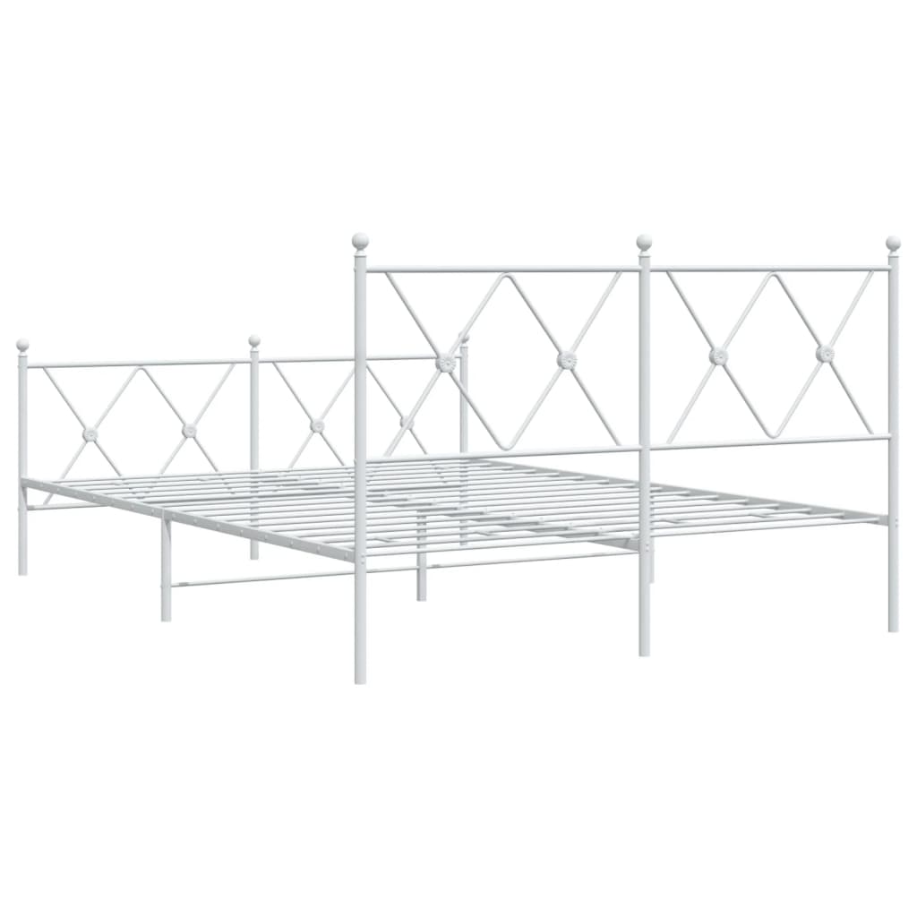 Cadre de lit métal sans matelas et pied de lit blanc 140x190 cm