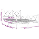 Cadre de lit métal sans matelas et pied de lit blanc 140x190 cm