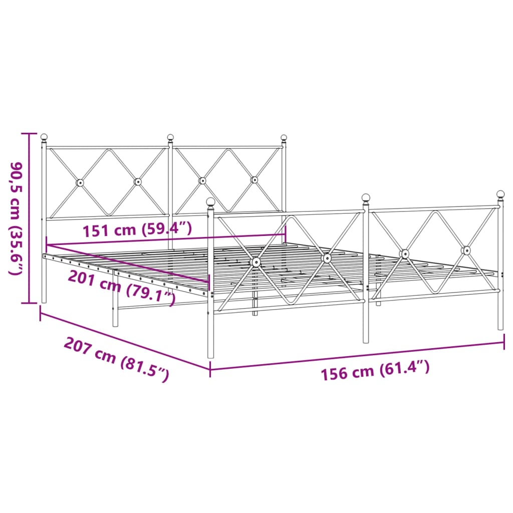 Metallbettgestell ohne Matratze und weißes Fußteil 150x200 cm