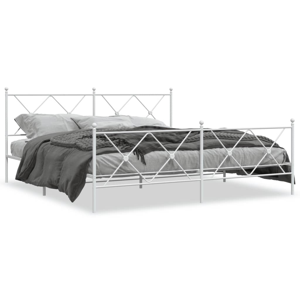 Cadre de lit métal sans matelas et pied de lit blanc 183x213 cm